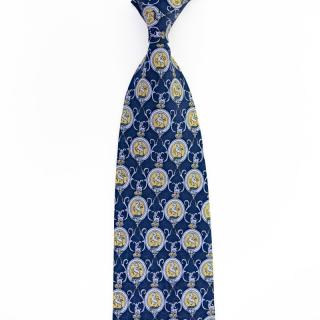 Hedvábná tmavě modrá pánská kravata s erby