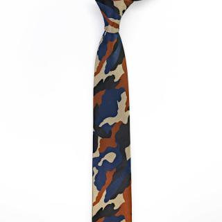 Hnědo modrá pánská maskáčová kravata