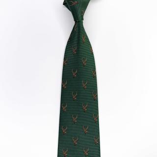 Jedlově zelená hedvábná pánská kravata s jeleny