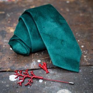Kapradinově zelená sametová pánská kravata