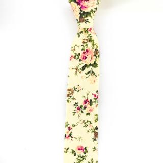 Krémově bílá pánská kravata s květinovým vzorem