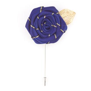 Modrá prošívaná květinová brož s lístkem