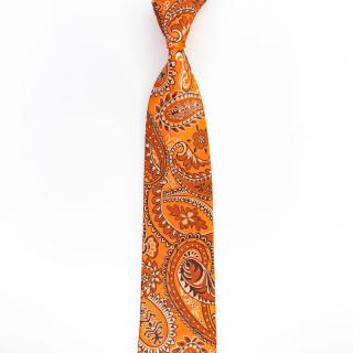Oranžová pánská kravata s paisley vzorem