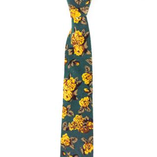 Smrkově zelená pánská kravata s květy