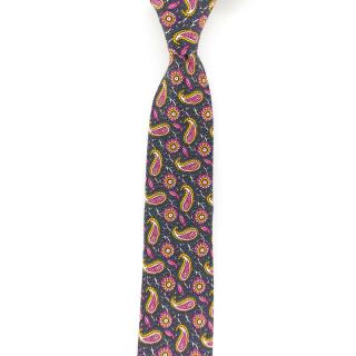 Smrkově zelená pánská kravata s růžovým paisley vzorem