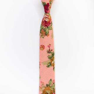 Starorůžová květinová pánská kravata