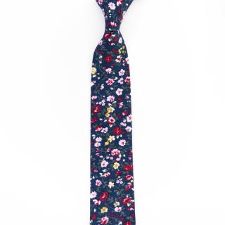 Temně modrá pánská kravata s barevným květinovým vzorem