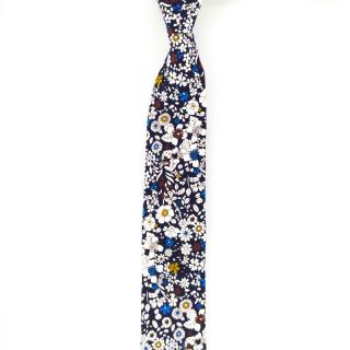 Tmavě modrá pánská kravata s květinovým vzorem