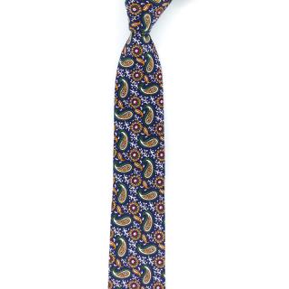 Tmavě modrá pánská kravata s květy a paisley vzorem