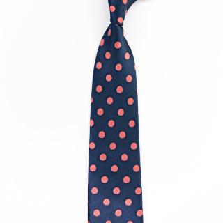 Tmavě modrá pánská kravata s růžovými puntíky