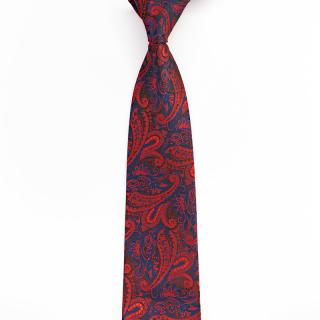 Tmavě modrá pánská kravata s vínovým paisley vzorem