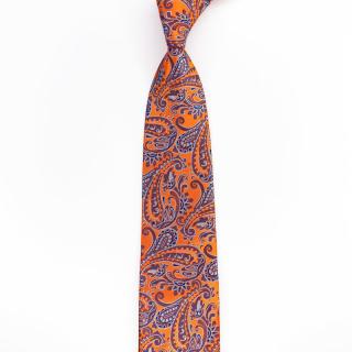 Tmavě oranžová pánská kravata s paisley vzorem