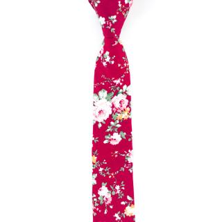 Vínová pánská kravata s květinovým vzorem