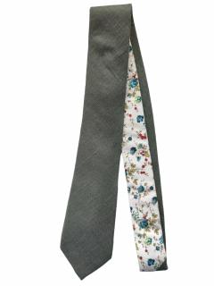Zeleno šedá pánská kravata s květinovým vzorem