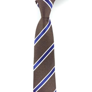 Žíhaná hnědá pánská kravata s modrými pruhy