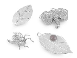 Magnetická brož slon, pavouk, list, s broušenými kamínky