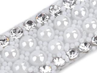 Prýmek s perlami a skleněnými broušenými kamínky šíře 10 mm nažehlovací