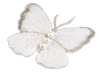 Textilní aplikace / nášivka motýl s perlami vyšívaný velký