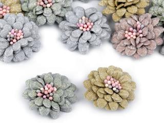 Textilní květ 3D s lurexem Ø35 mm