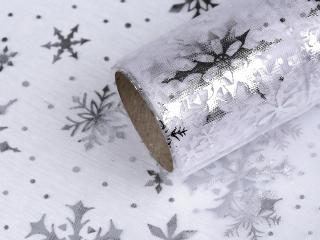 Vánoční organza / stuha šíře 20 cm vločky