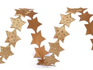 Vánoční saténový prýmek šíře 14 mm hvězda s glitry