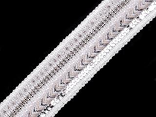 Víceřadý prýmek s flitry, korálky a broušenými kamínky šíře 39 mm