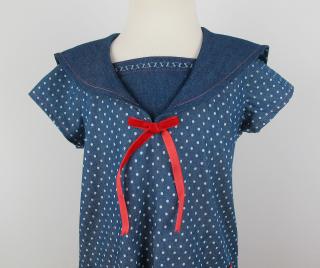 Džínové šaty  námořnické  Barva, vzor: Džínovka s puntíky, Materiál: Bavlněná džínovina, Velikost: 5 let (110)