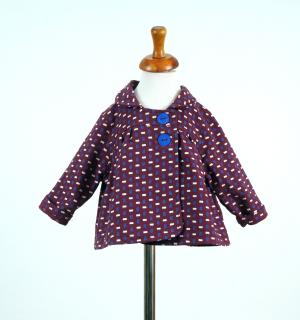Lehký plátěný kabátek 1-2 roky Barva, vzor: Vínová s retro vzorem, Materiál: Bavlna, Velikost: 12-18 m (80-86)
