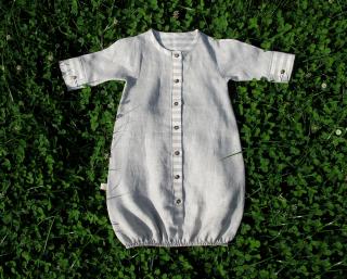 Novorozenecká košilka lněná Barva, vzor: Přírodní, zezadu pruhovaná, Materiál: Len, Velikost: 0-5 m