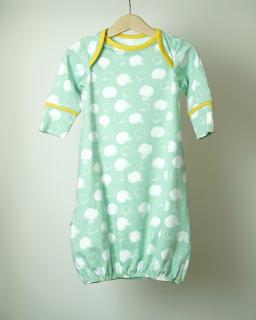 Novorozenecká košilka s jablíčky biobavlna Barva, vzor: Zelená s jablky a žlutým lemem, Materiál: Biobavlna, Velikost: 0-6 m