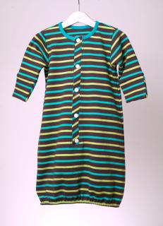 Novorozenecká noční košilka hnědá s proužky Barva, vzor: Hnědá s tyrkys a zeleným proužkem, Materiál: Bavlna, Velikost: 0-5 m