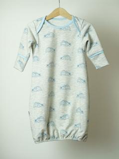 Novorozenecká noční košilka s auty Barva, vzor: Šedý melír s modrýma autama, Materiál: Bavlna, Velikost: 0-6 m