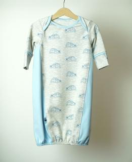 Novorozenecká noční košilka s auty Barva, vzor: Šedý melír s modrýma autama, Materiál: Bavlna, Velikost: 3-8 m