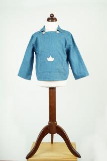 Švédská  košile s dlouhým rukávem Barva, vzor: Modrá, Materiál: Bio len, Velikost: 4-5 let (104)