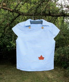 Švédská  košile s krátkým rukávem Barva, vzor: Modrobílé pruhy, holčičí rukávky, Materiál: Bavlna, Velikost: 2-3 roky (98)
