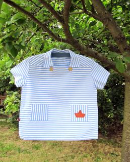 Švédská  košile s krátkým rukávem Barva, vzor: Modrobílé pruhy, Materiál: Bavlna, Velikost: 18-24 m (92)