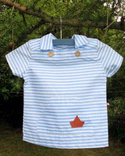 Švédská  košile s krátkým rukávem Barva, vzor: Modrobílé pruhy, Materiál: Bavlna, Velikost: 2-3 roky (98)
