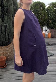 Těhotenské šaty fialové lněné, vel. M