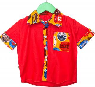 Veselá vzorovaná košile s krátkým rukávem Barva, vzor: Cihlová  americká , Materiál: Bavlna, Velikost: 18-24 m (92)