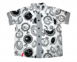 Veselá vzorovaná košile s krátkým rukávem Barva, vzor: Hodiny, Materiál: Bavlna, Velikost: 4-5 let (104)