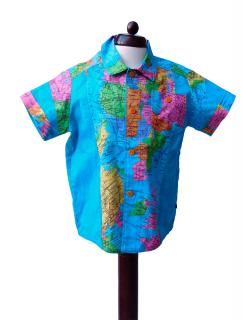 Veselá vzorovaná košile s krátkým rukávem Barva, vzor: Mapy, Materiál: Bavlna, Velikost: 5 let (110)
