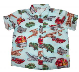 Veselá vzorovaná košile s krátkým rukávem Barva, vzor: Retro auta, Materiál: Bavlna, Velikost: 2-3 roky (98)