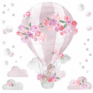 Samolepka na zeď Horkovzdušný balón - Růžový