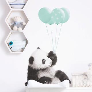 Samolepka na zeď Panda s balonky mintová Samolepka na zeď Panda s balonky: 55 x 92 cm