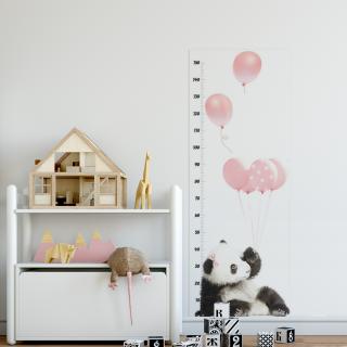 Samolepka na zeď Rostoucí metr Panda s balonky růžová