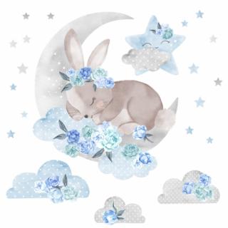 Samolepka na zeď Spící králíček - Modrý