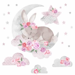 Samolepka na zeď Spící králíček - Růžový