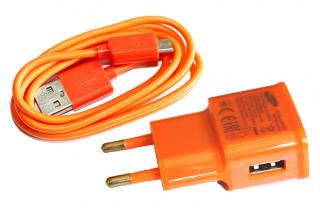 Cestovní nabíječka / zdroj s mircoUSB kabelem 90 cm Barva: Oranžová, Příslušenství: s kabelem microUSB, Tech. parametry: 5V 0,35A
