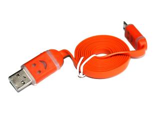 MicroUSB - USB kabel plochý 1m / svítící koncovky Barva: Oranžová, Délka: 1 m, Konektor: microUSB