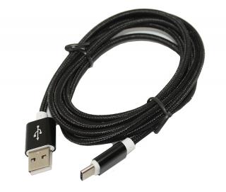 Nabíjecí a datový USB kabel Type-C nylonový 2 m / ČERNÝ